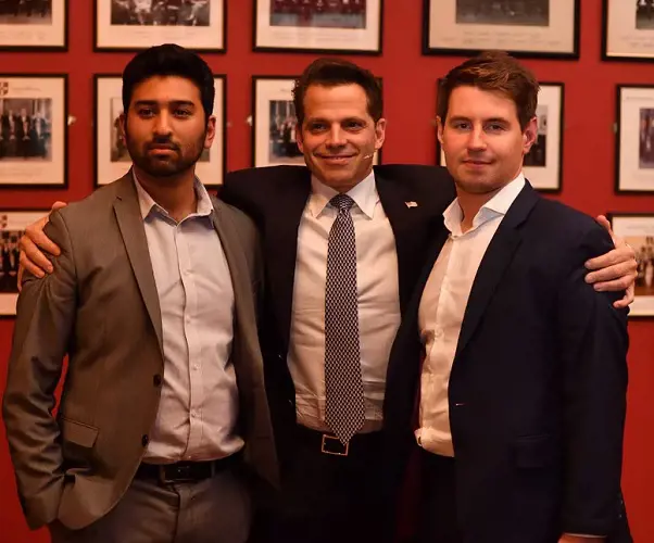 Ben Kentish poses for a photo with Shehab Khan and Anthony Scaramucci at the Cambridge Union.