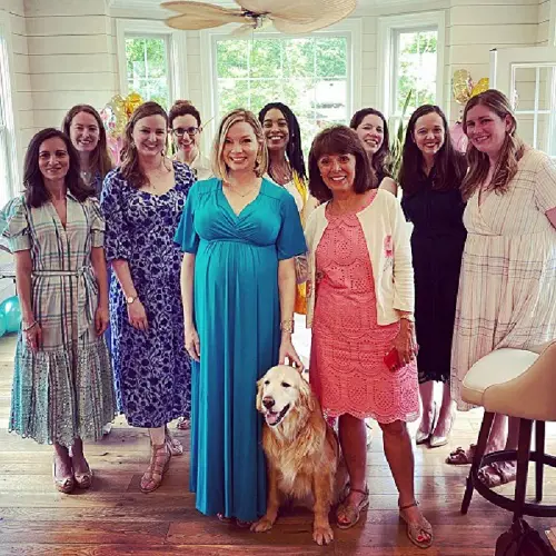 The picture of Kristen Soltis Anderson with her collegues and friends at her daughter baaby shower