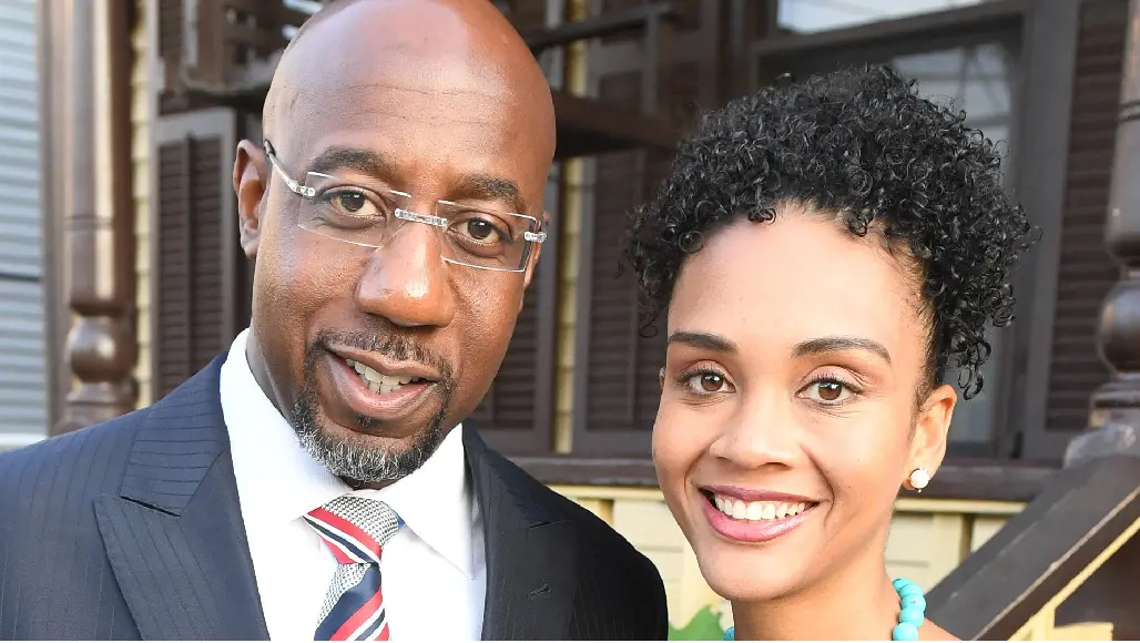 Raphael Warnock with ex-wife, Ouleye Ndoye at Dr. Christine King Farris 90th birthday celebration at King Family Birth House Historic site in Atlanta 
