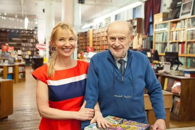 Nancy Bass Wyden with her father, Fred Bass in the book store, The Strand.
