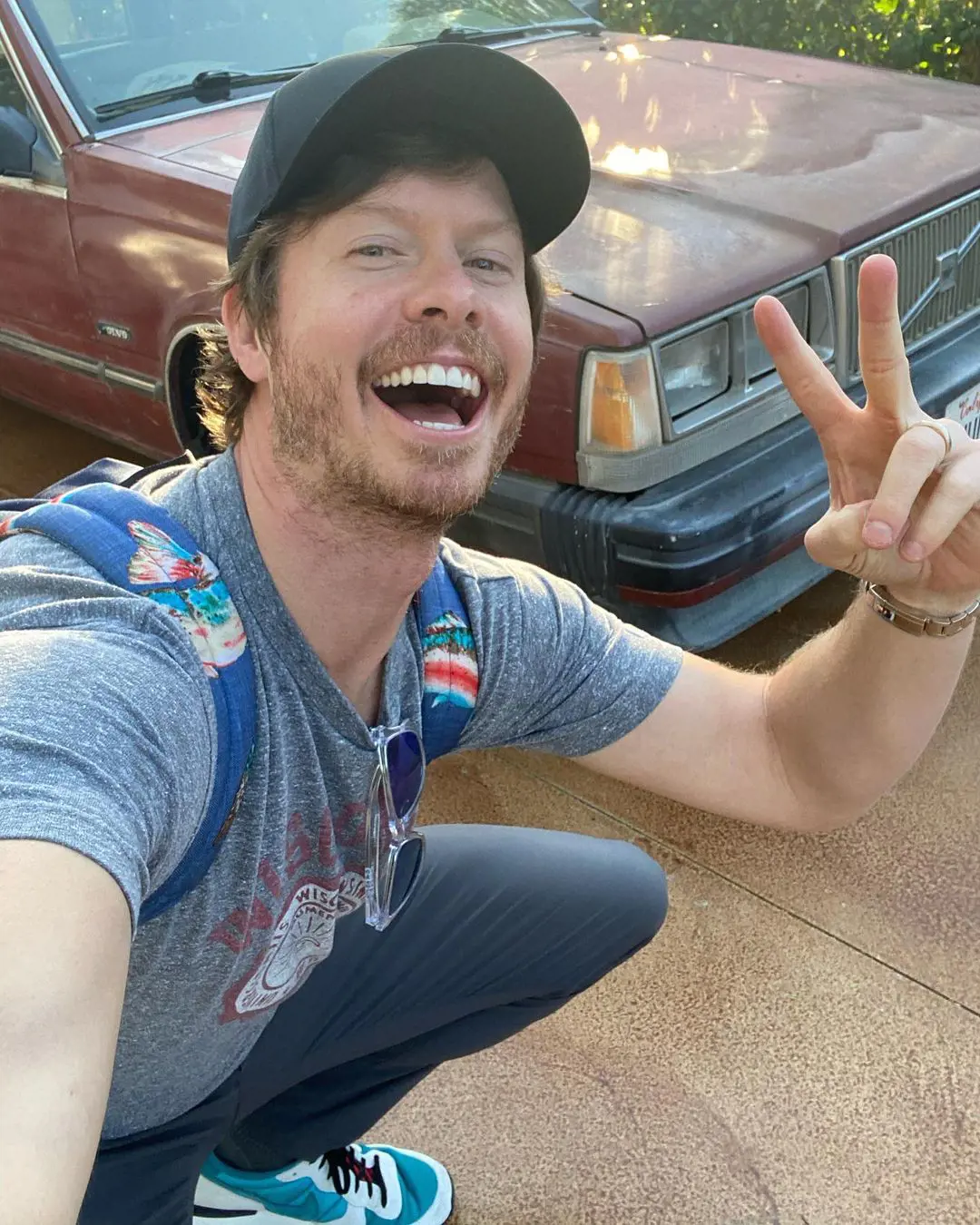 Anders shares a picture posing with his vintage car on Instagram